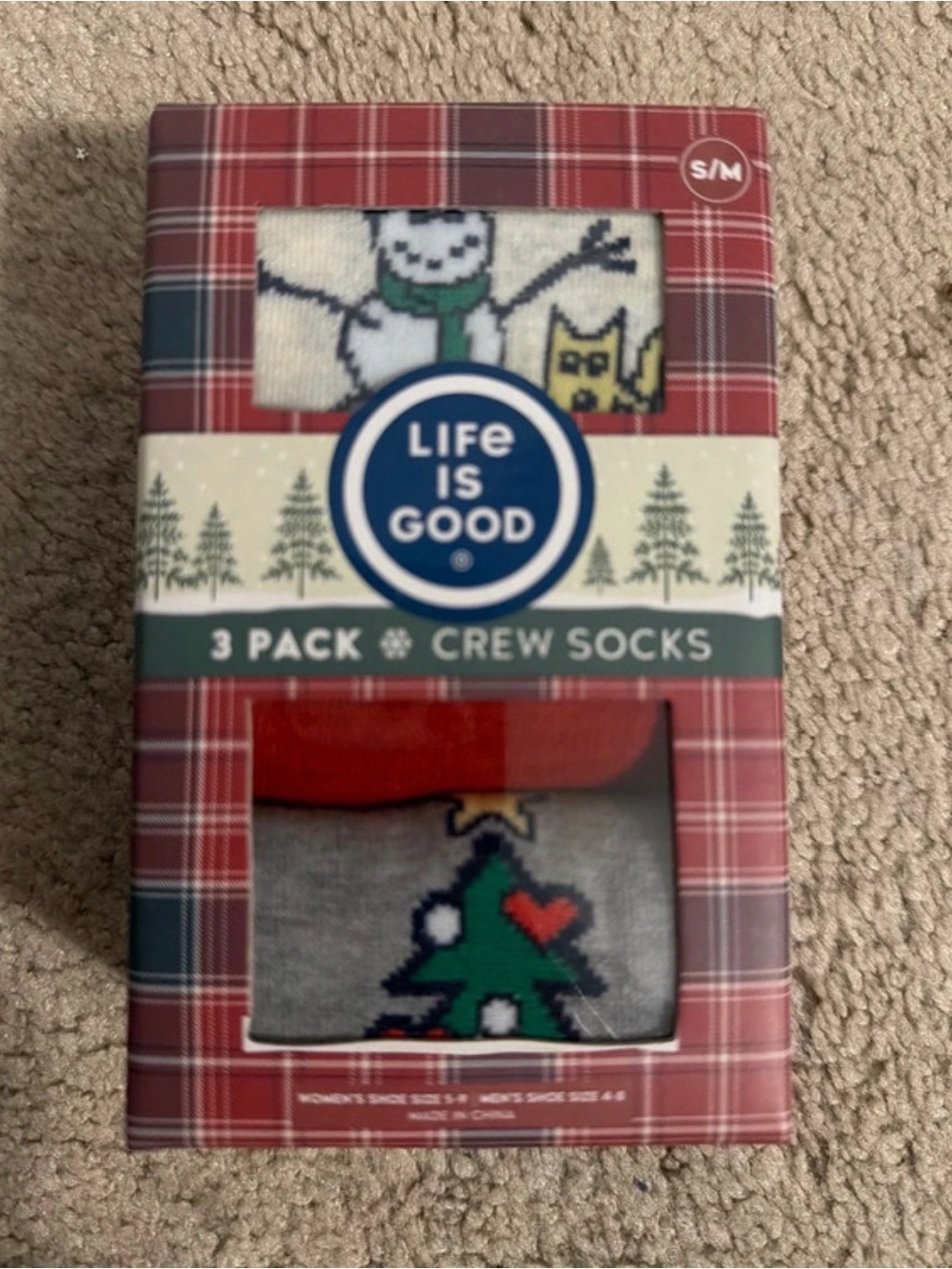 Life Is Good Men’s Red, Gray & White Holiday Crew Socks - 3 Pack